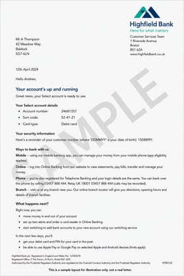 Bank or building society account opening confirmation letter