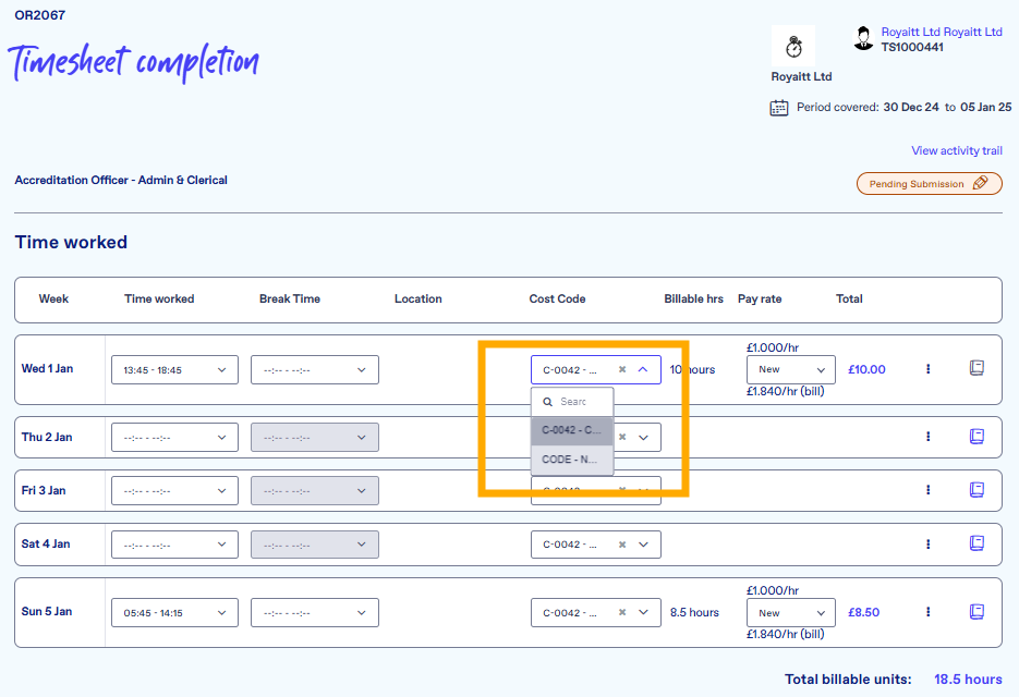 Cost Code Can Now Be Ammended Cost Code Can Now Be Ammended