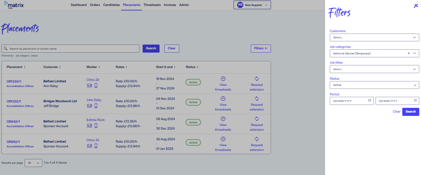 Filtering placements Filtering placements
