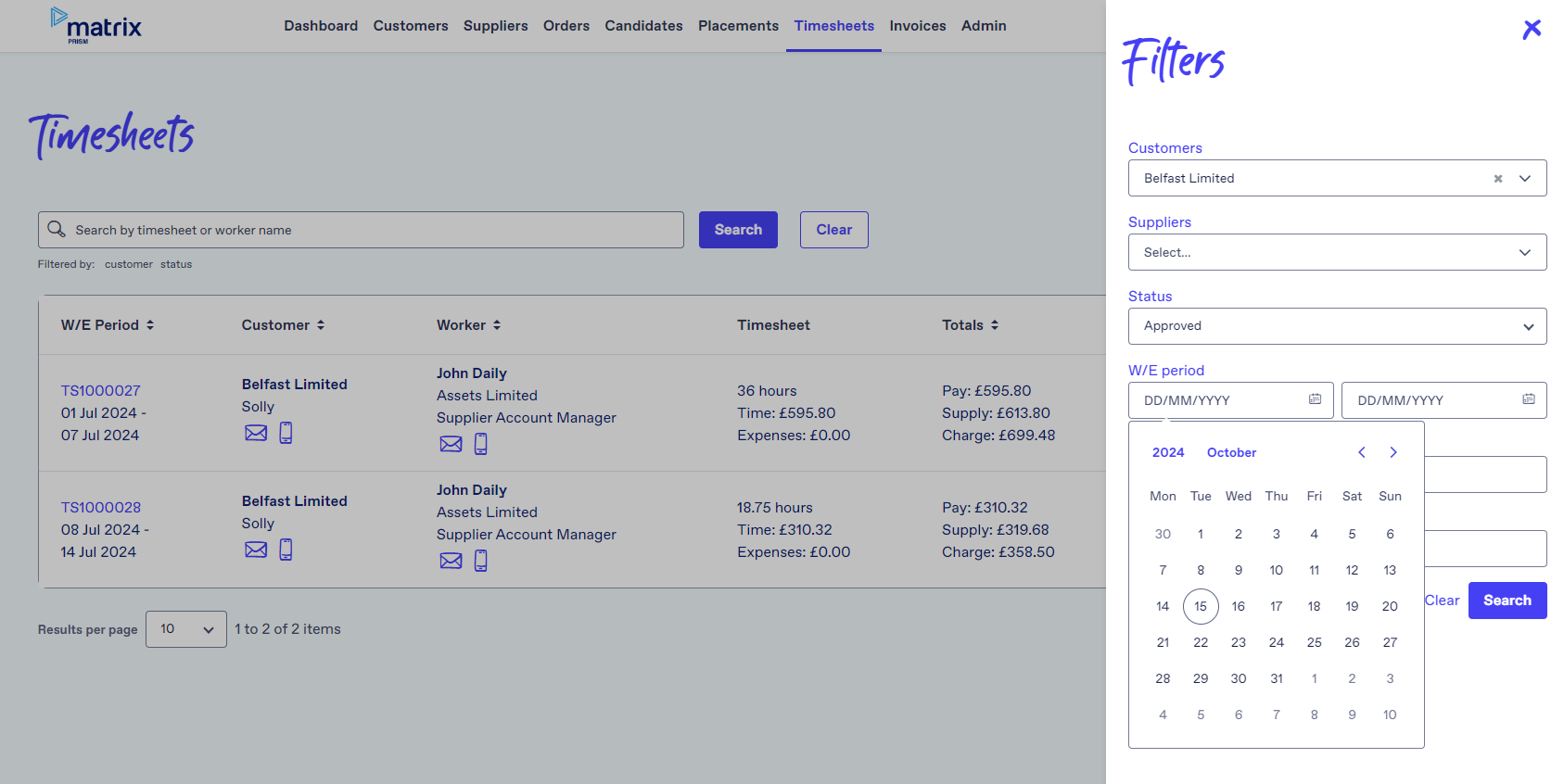 Timesheet filter Timesheet filter